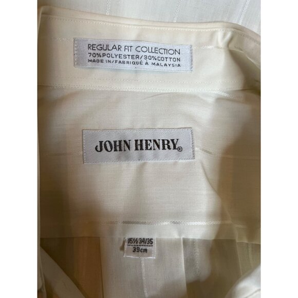 Vintage John Henry White Striped Mens Button-Up Shirt 15.5 34/35 Regular Fit - Picture 10 of 16